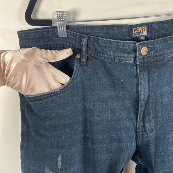 NWT CAVALLI CLASS SLIM STRAIGHT Distressed Jeans OXJ211 DS028 Size 38 X 30 - Picture 4 of 14